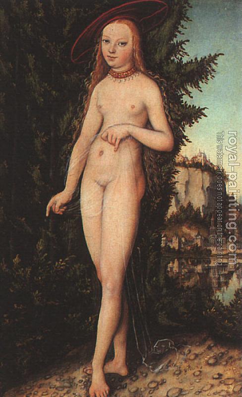 Lucas The Elder Cranach : Venus standing in a landscape